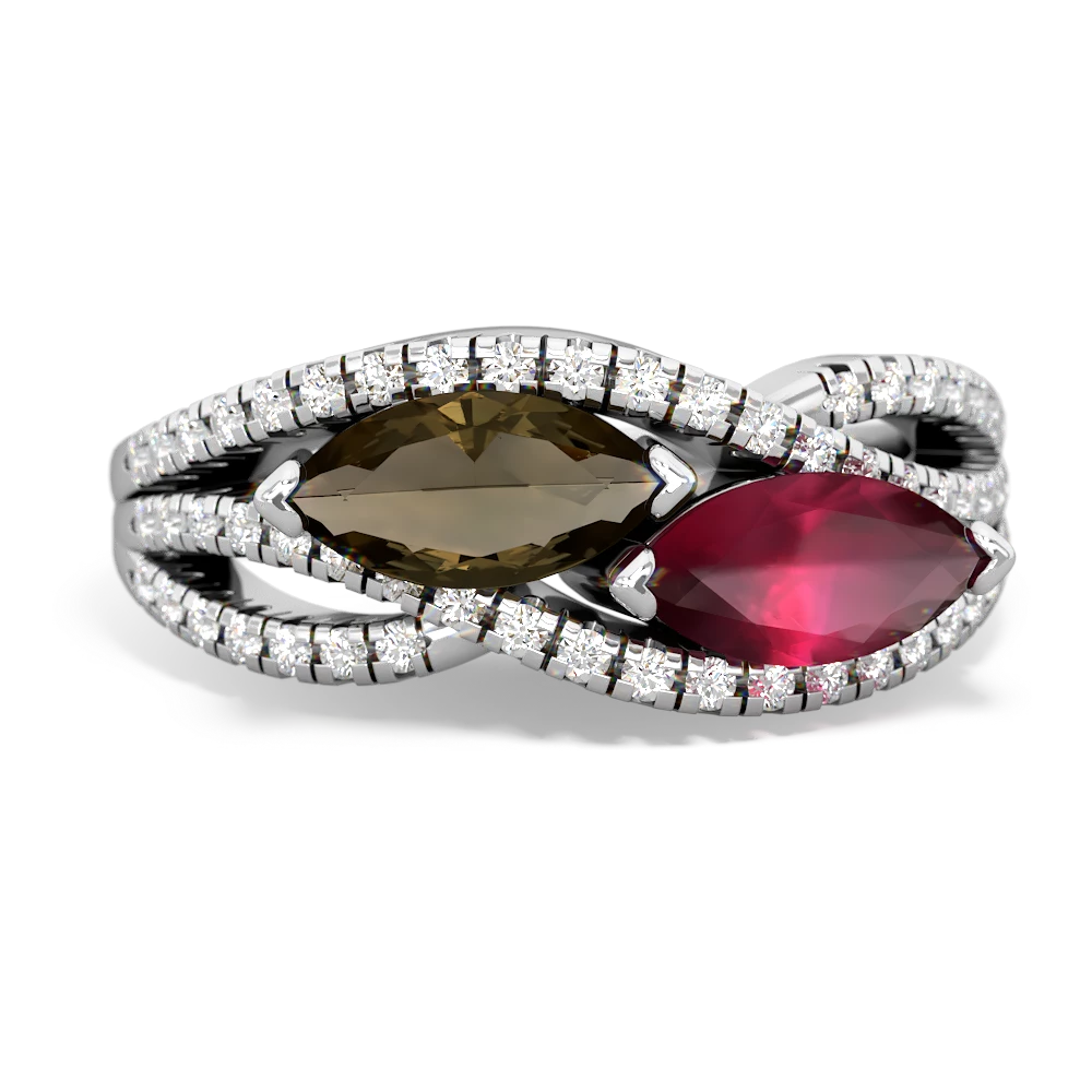 Smoky Quartz Diamond Rivers 14K White Gold ring R3070