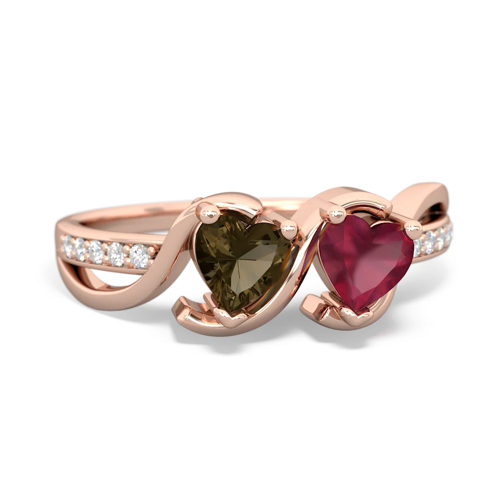 Smoky Quartz Side By Side 14K Rose Gold ring R3090