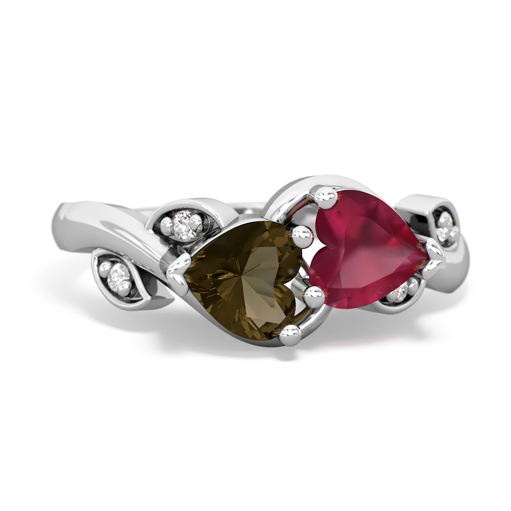 Smoky Quartz Floral Elegance 14K White Gold ring R5790