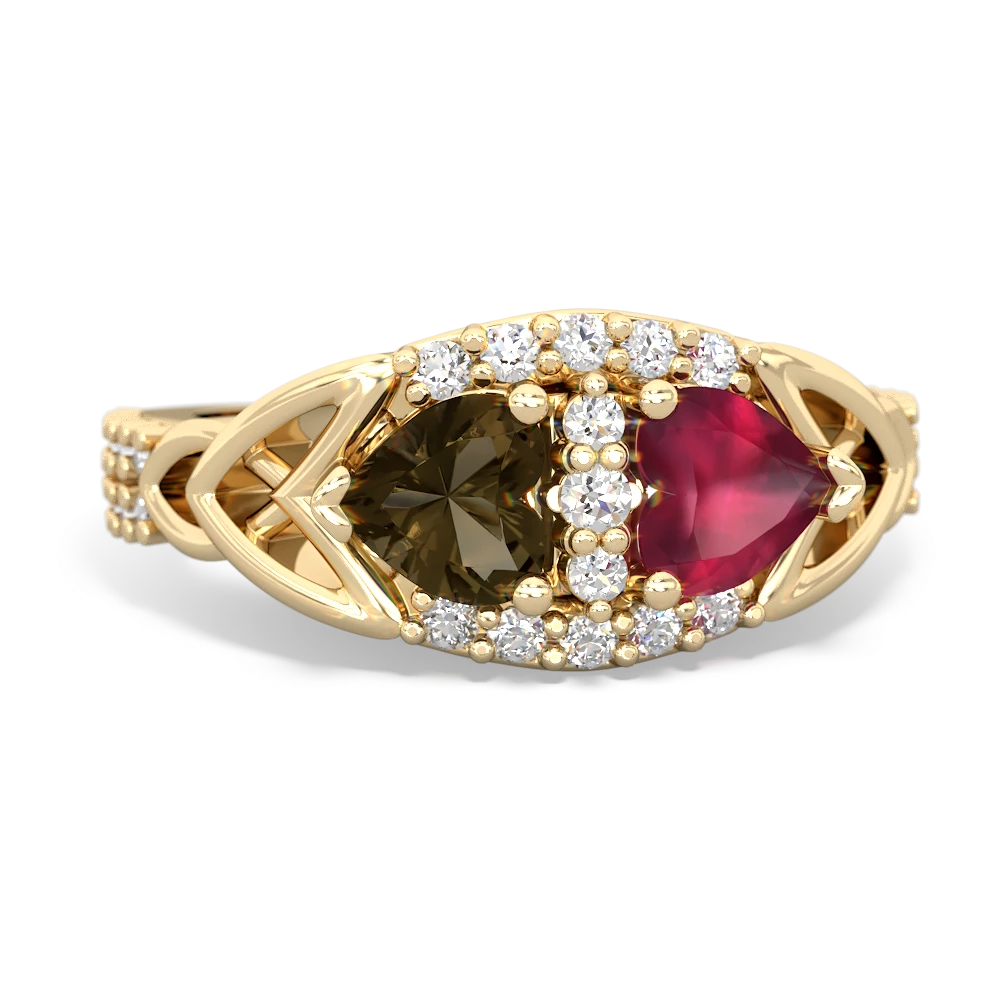 Smoky Quartz Sparkling Celtic Knot 14K Yellow Gold ring R2645