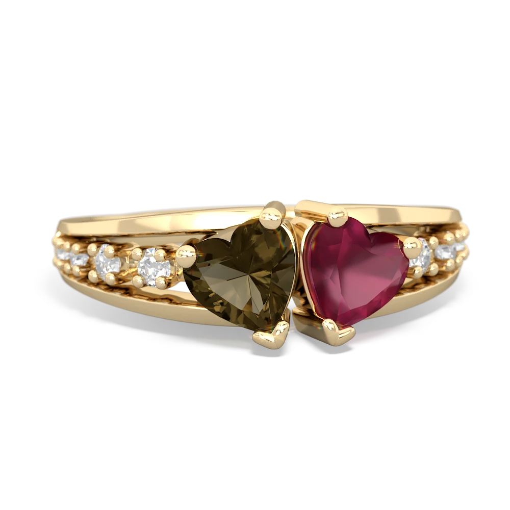 Smoky Quartz Heart To Heart 14K Yellow Gold ring R3342