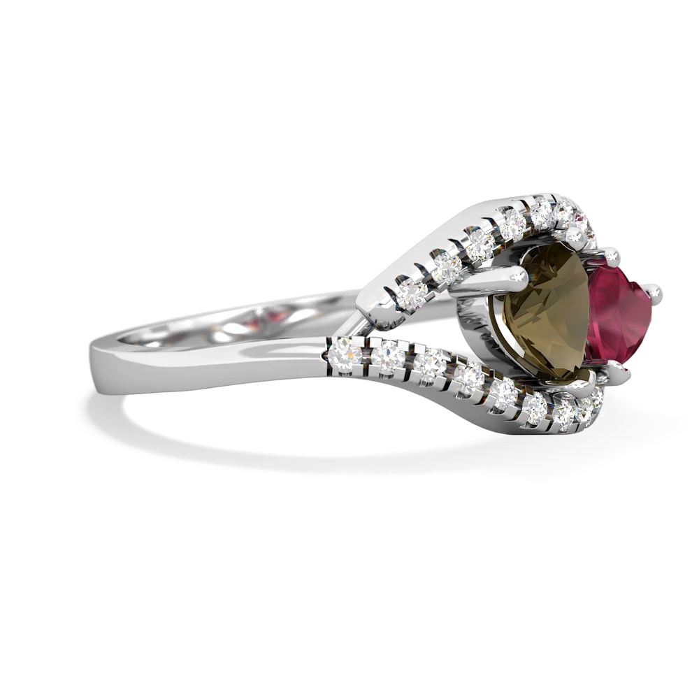 Smoky Quartz Mother And Child 14K White Gold ring R3010