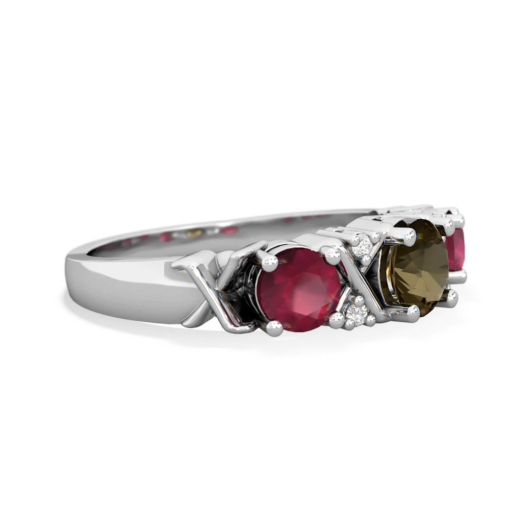 Smoky Quartz Hugs And Kisses 14K White Gold ring R5016