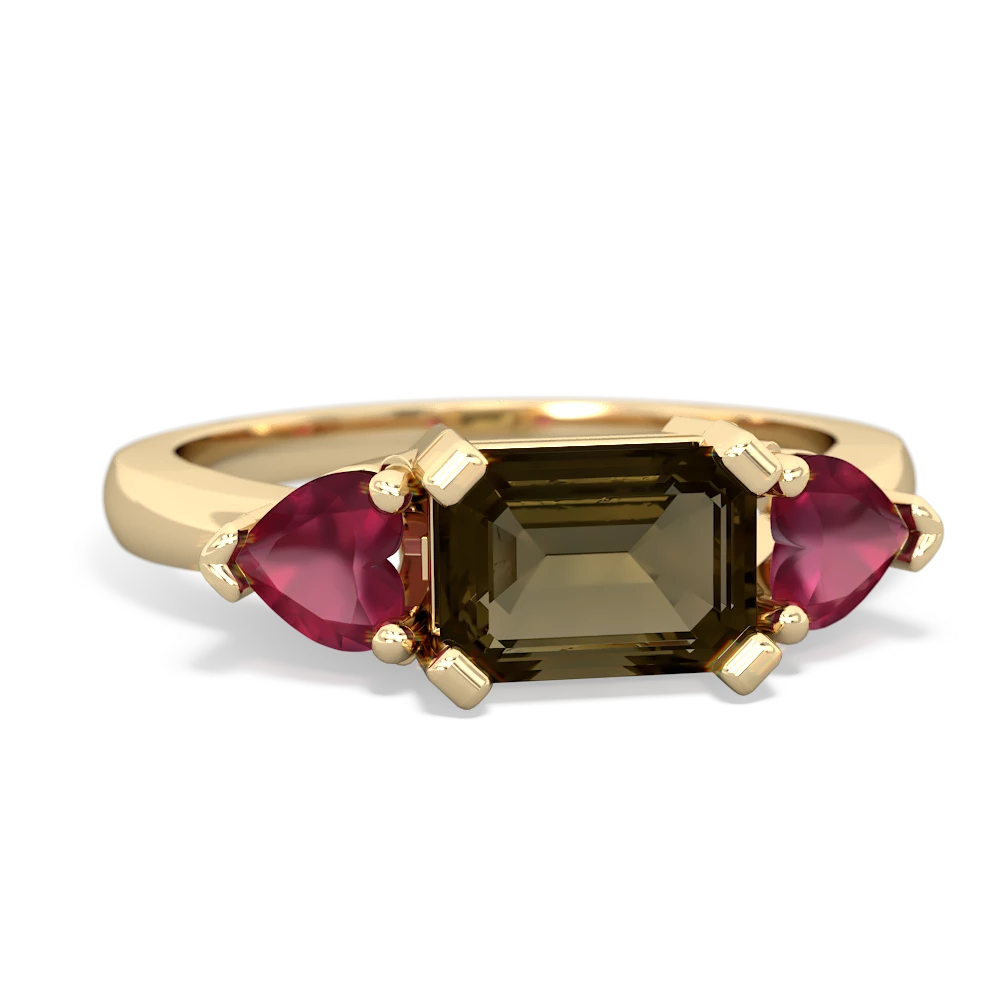 Smoky Quartz Three Stone 14K Yellow Gold ring R5235