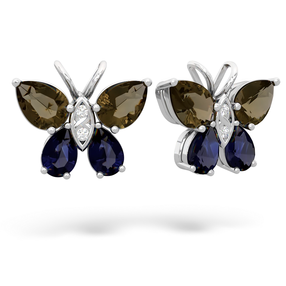 Smoky Quartz Butterfly 14K White Gold earrings E2215