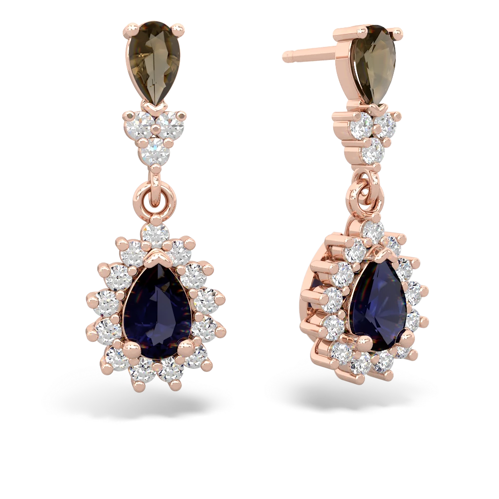 Smoky Quartz Halo Pear Dangle 14K Rose Gold earrings E1882