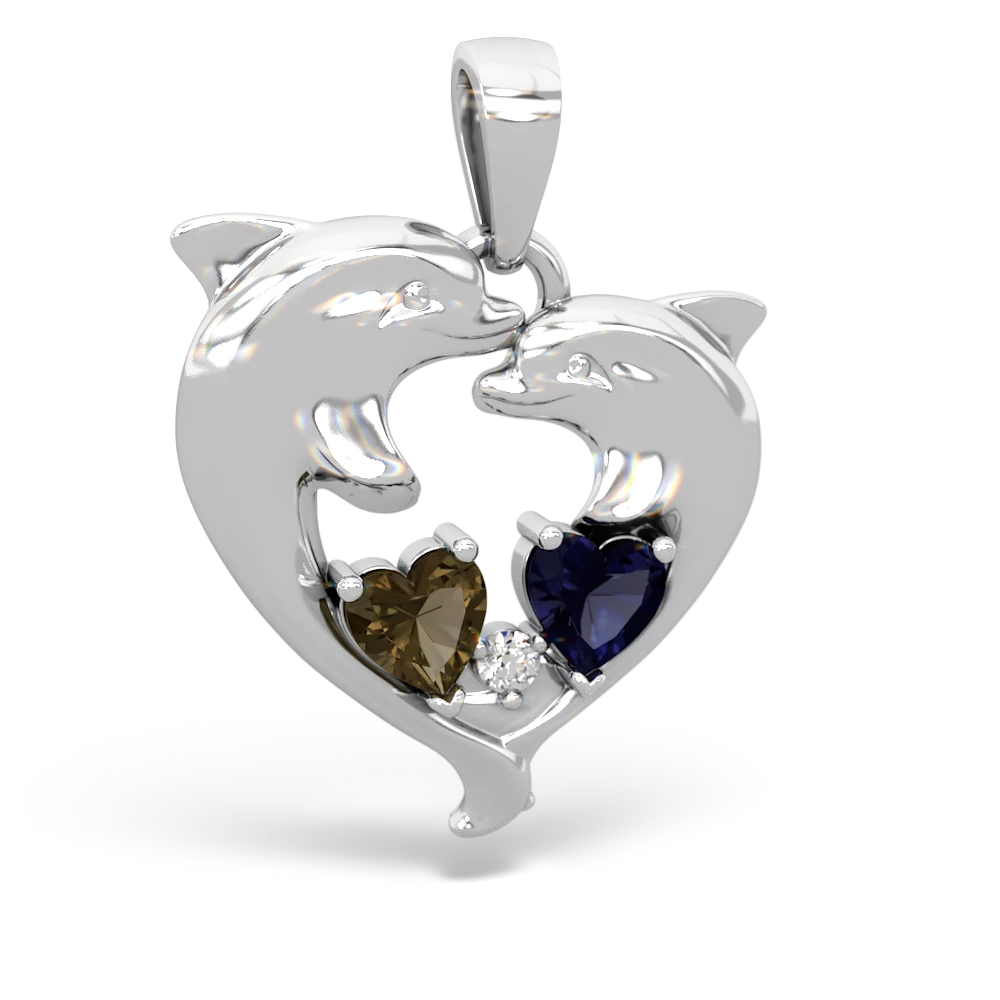 Smoky Quartz Dolphin Heart 14K White Gold pendant P5820