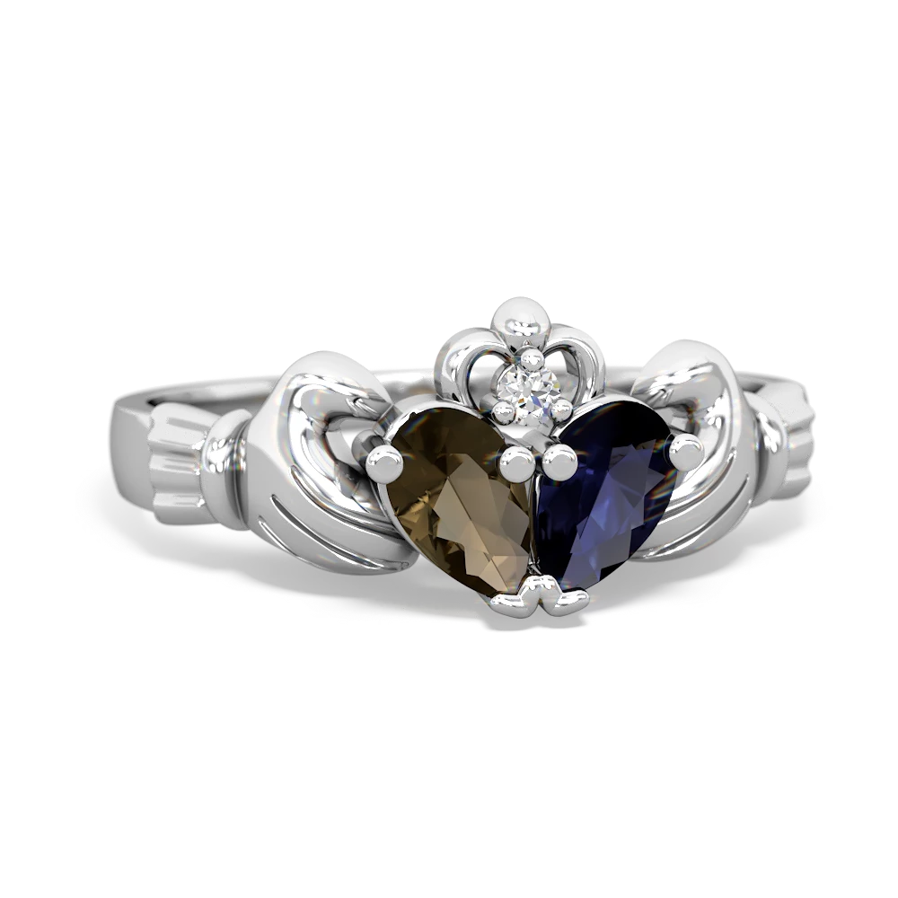 Smoky Quartz 'Our Heart' Claddagh 14K White Gold ring R2388