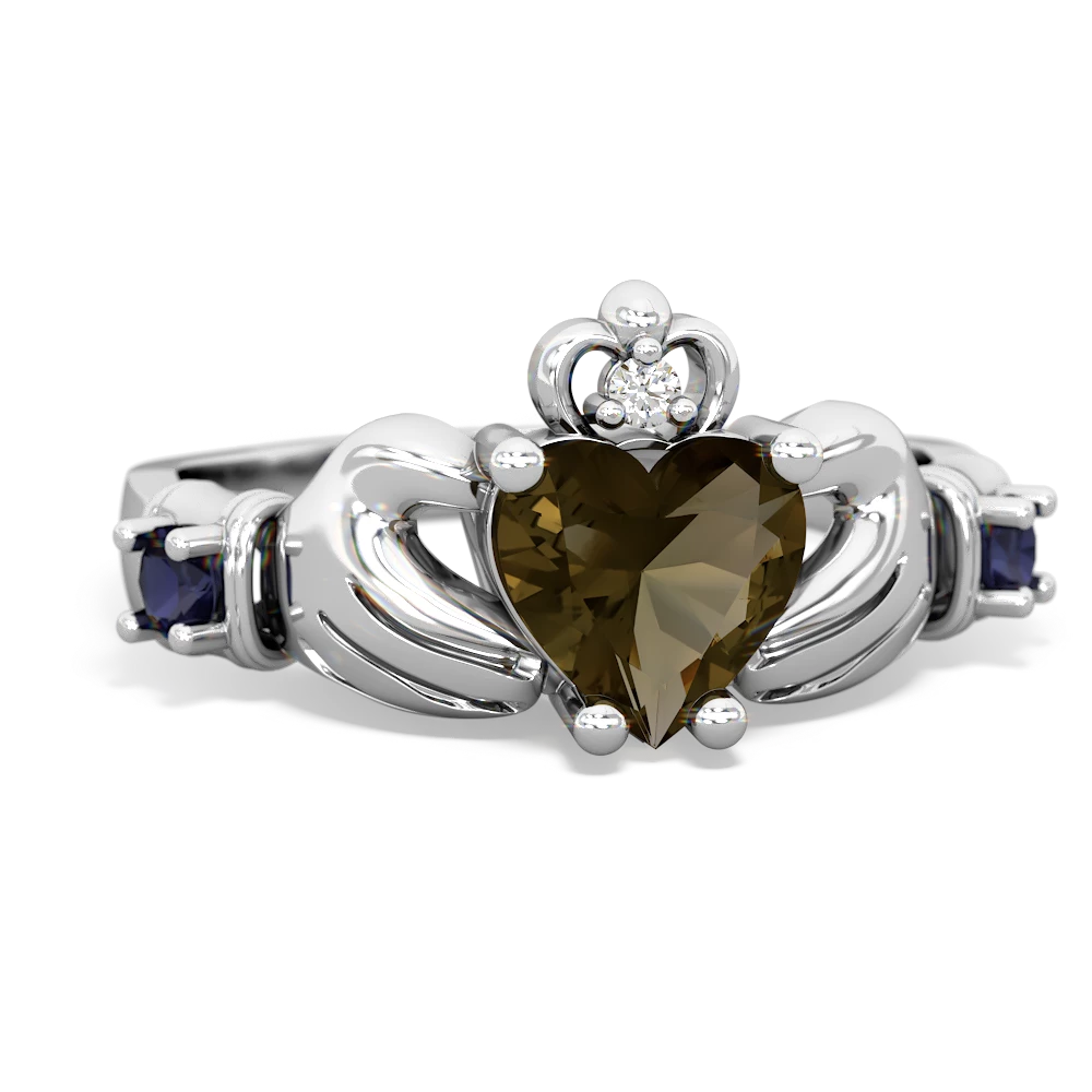 Smoky Quartz Claddagh Keepsake 14K White Gold ring R5245