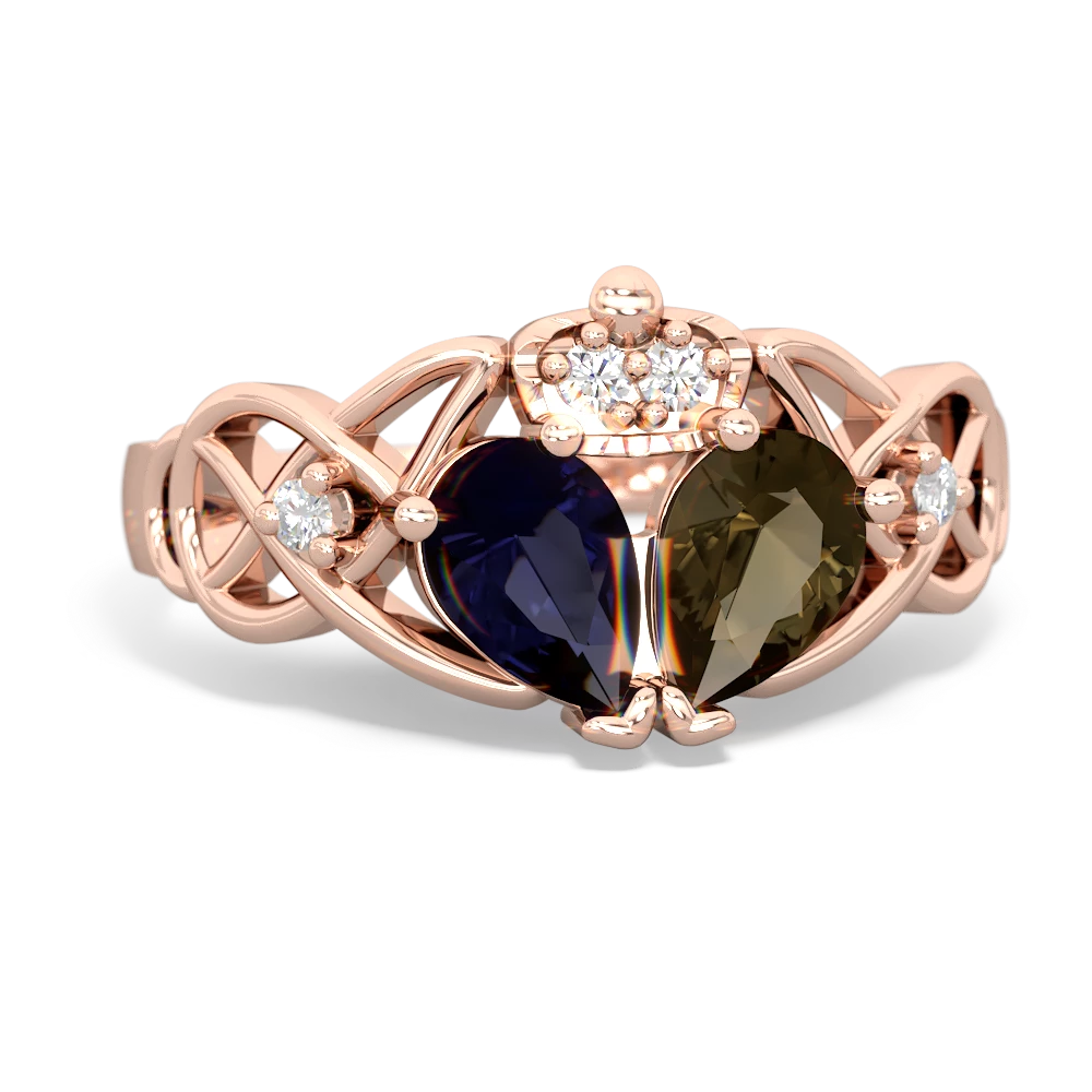 Smoky Quartz 'One Heart' Celtic Knot Claddagh 14K Rose Gold ring R5322