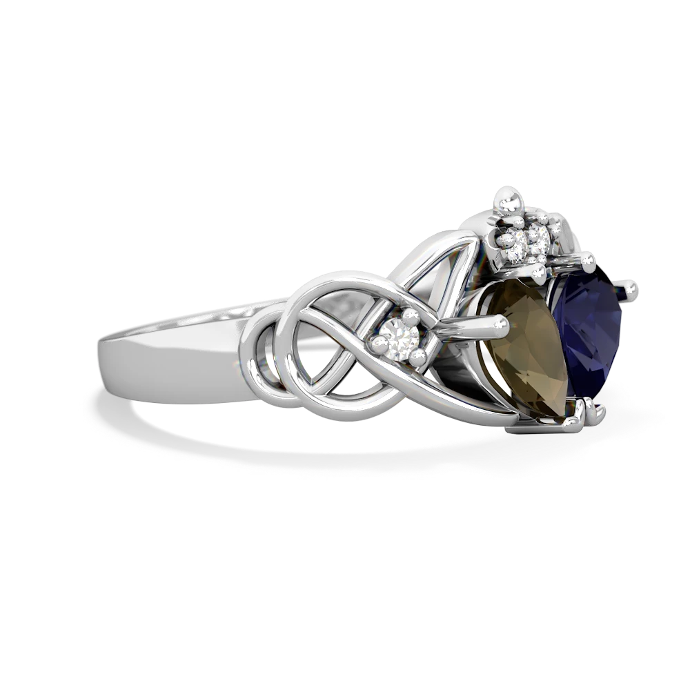 Smoky Quartz 'One Heart' Celtic Knot Claddagh 14K White Gold ring R5322