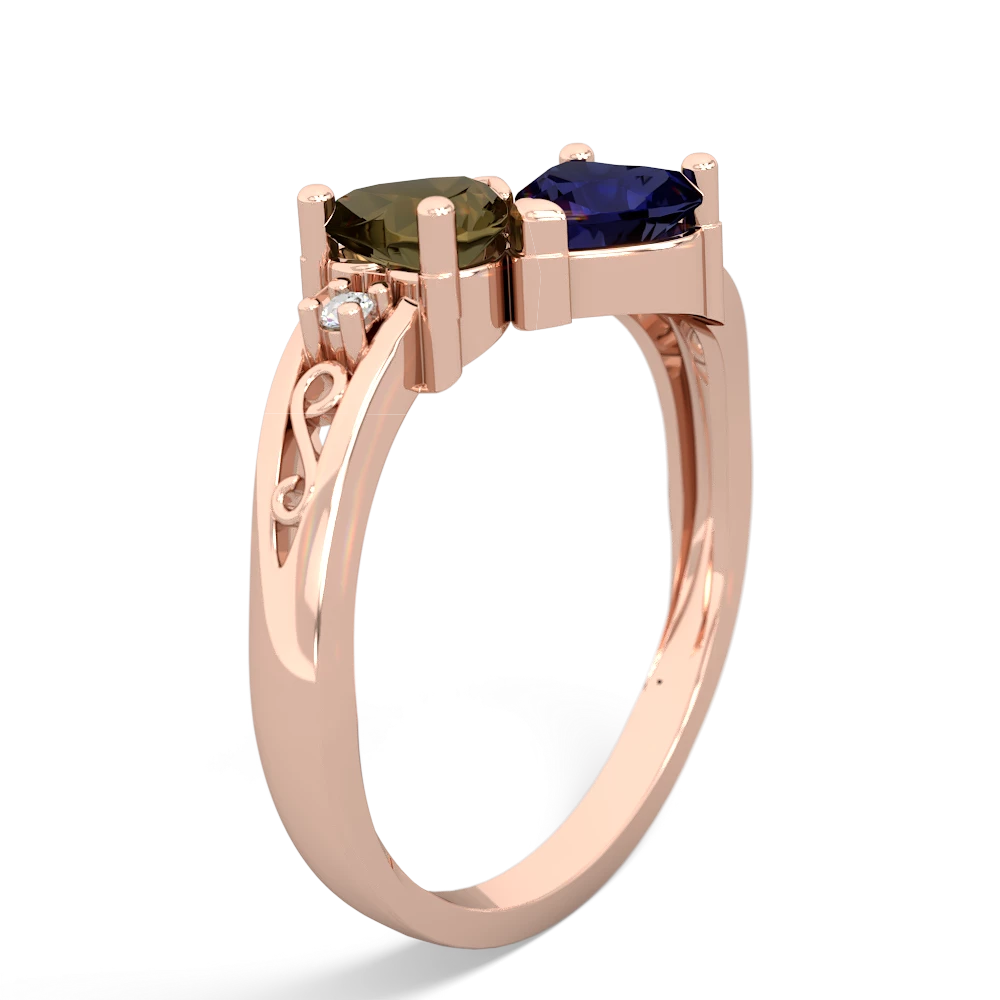 Smoky Quartz Snuggling Hearts 14K Rose Gold ring R2178