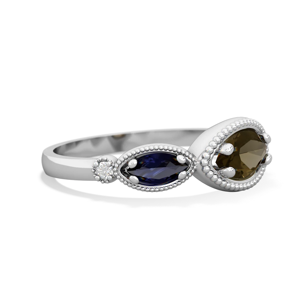 Smoky Quartz Milgrain Marquise 14K White Gold ring R5700