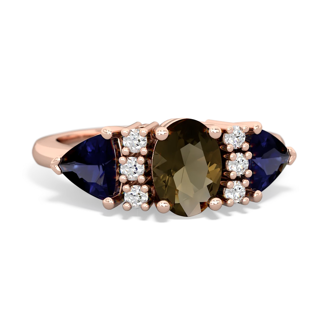 Smoky Quartz Antique Style Three Stone 14K Rose Gold ring R2186