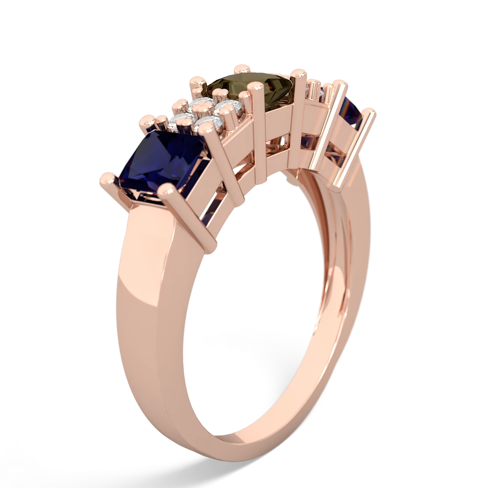 Smoky Quartz Three Stone Diamond Cluster 14K Rose Gold ring R2592