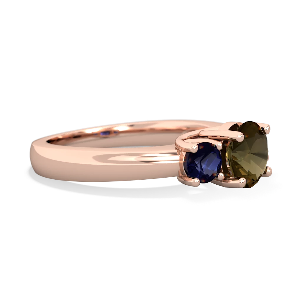 Smoky Quartz Three Stone Round Trellis 14K Rose Gold ring R4018