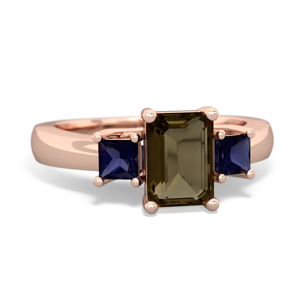 Smoky Quartz Three Stone Emerald-Cut Trellis 14K Rose Gold ring R4021