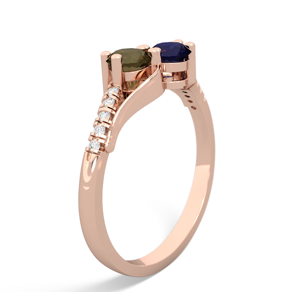 Smoky Quartz Infinity Pave Two Stone 14K Rose Gold ring R5285