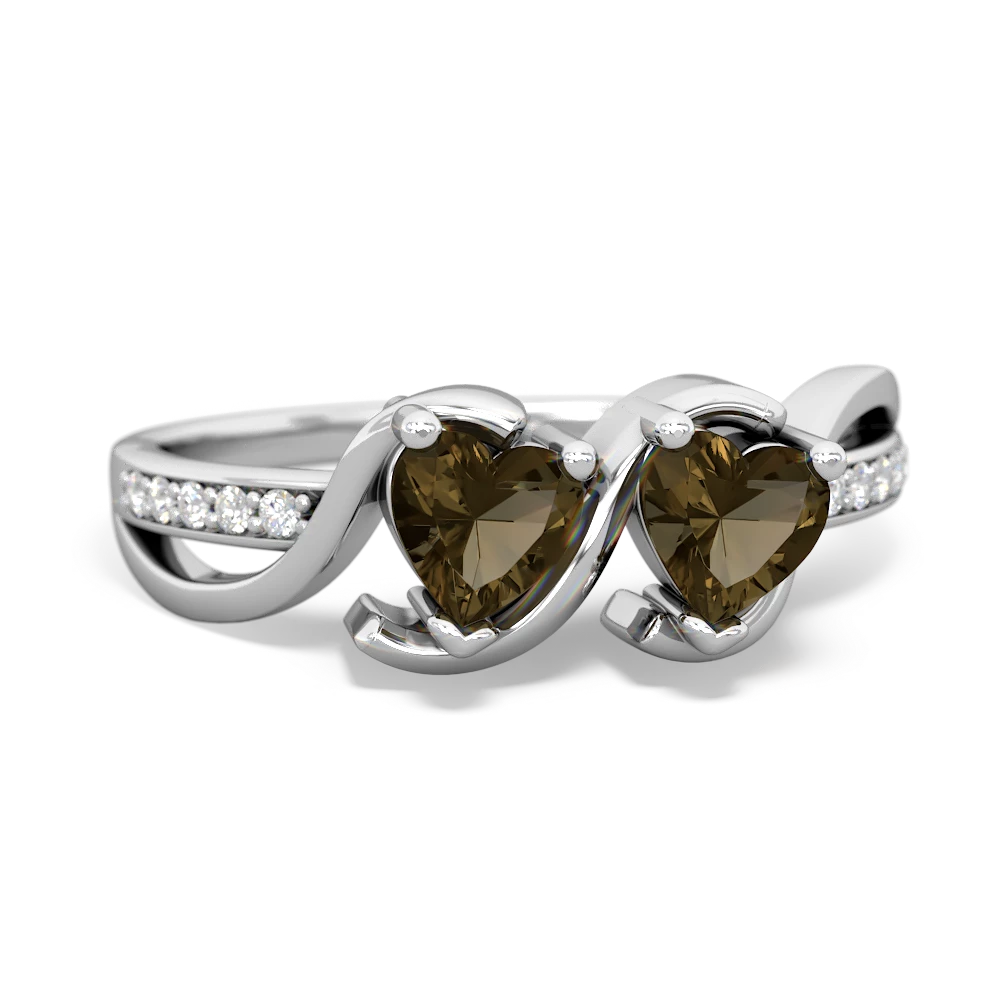 Smoky Quartz Side By Side 14K White Gold ring R3090