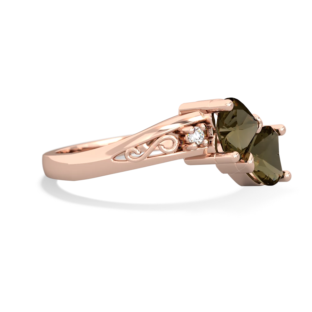 Smoky Quartz Snuggling Hearts 14K Rose Gold ring R2178