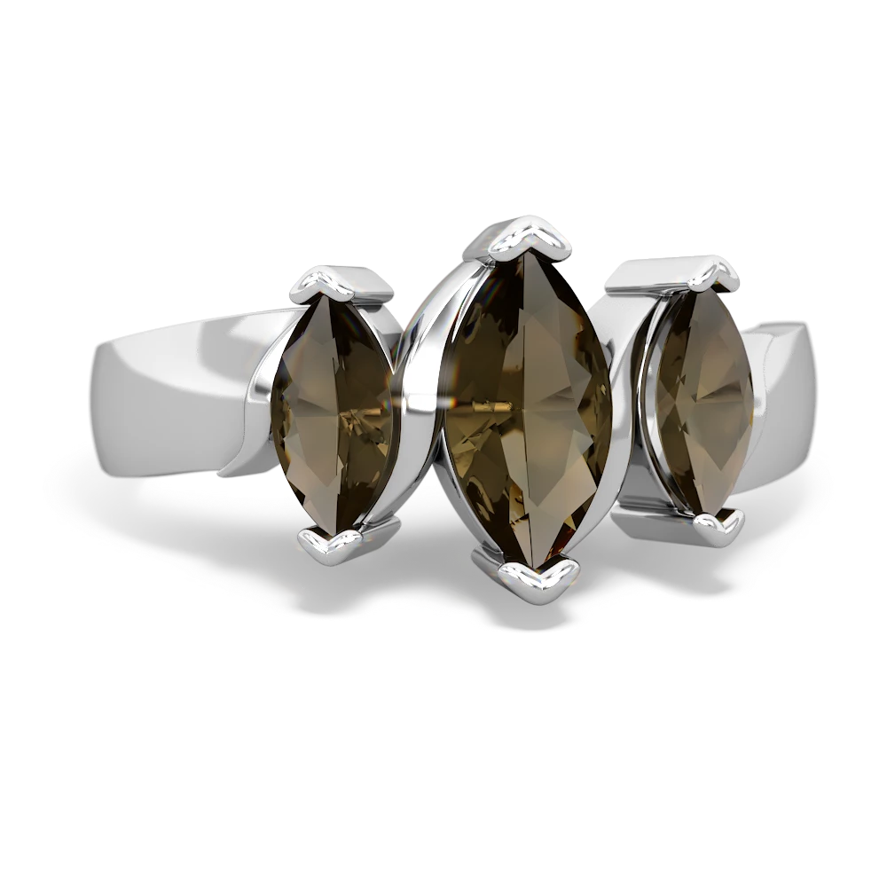 Smoky Quartz Three Peeks 14K White Gold ring R2433