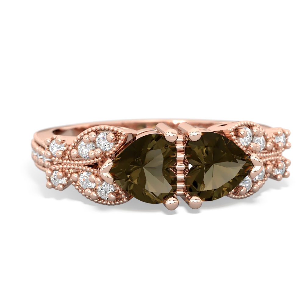 Smoky Quartz Diamond Butterflies 14K Rose Gold ring R5601