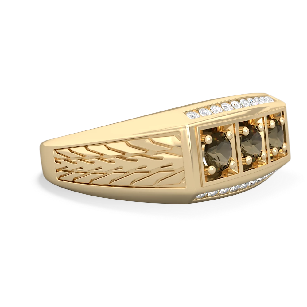 Citrine Three Stone Tire Tread Men's 14K Yellow Gold ring R0520