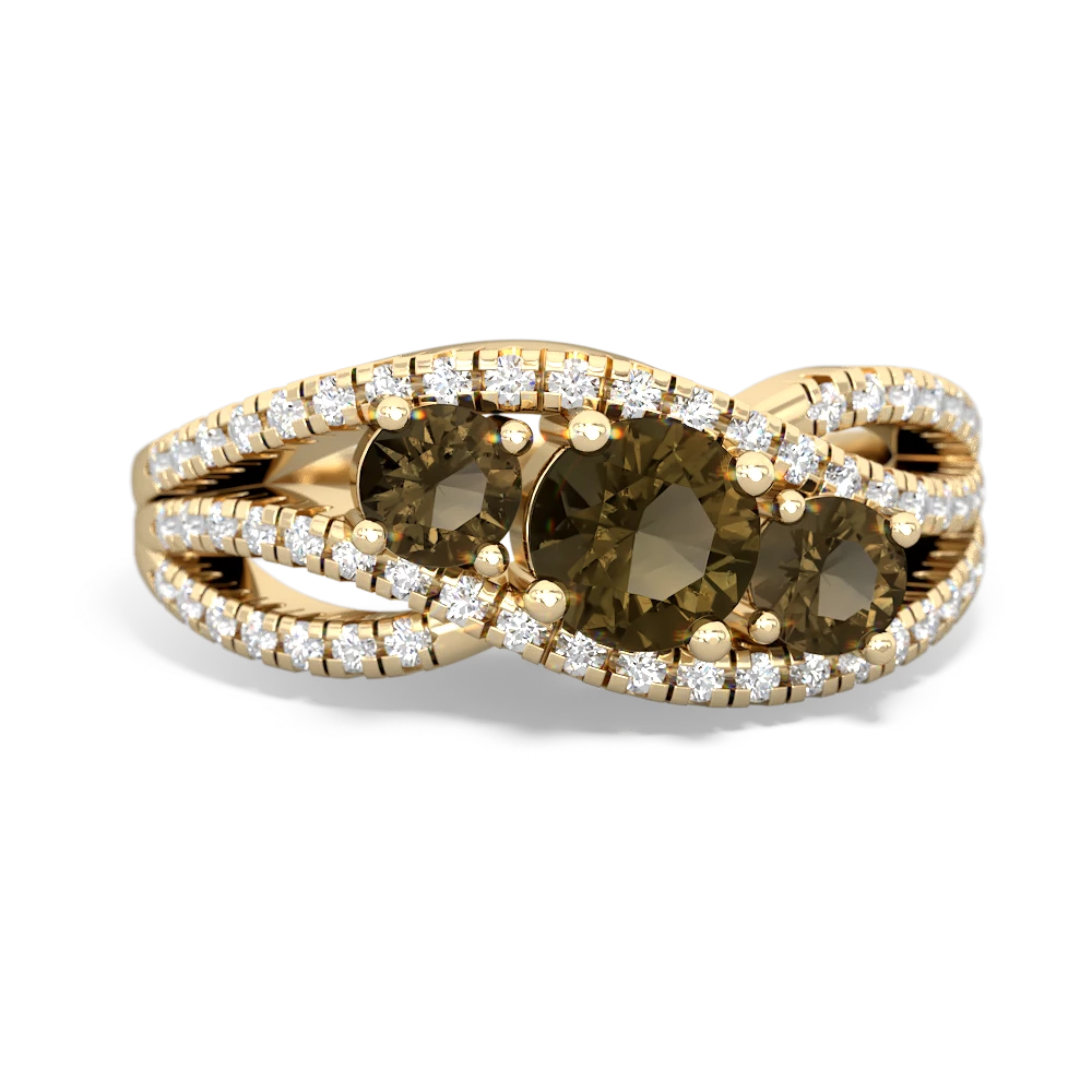 Lab Emerald Three Stone Aurora 14K Yellow Gold ring R3080