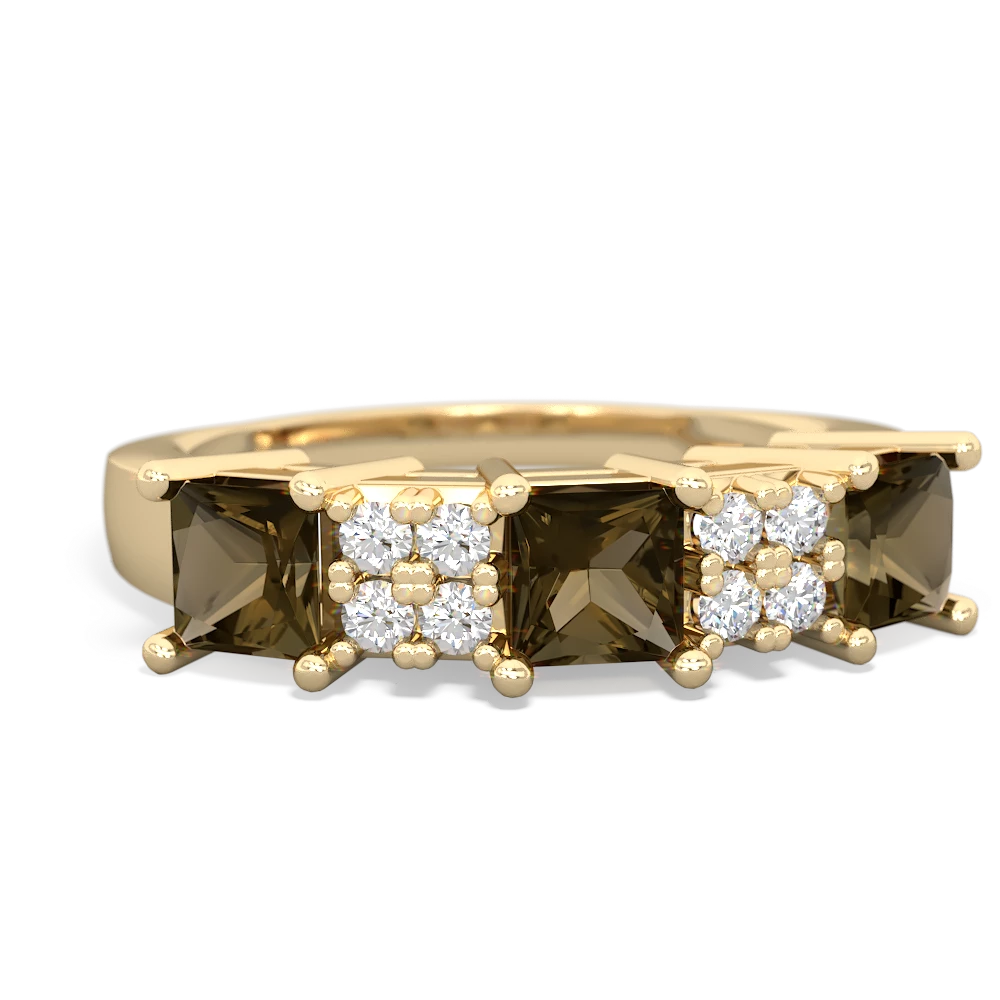 Citrine Three Stone Diamond Cluster 14K Yellow Gold ring R2592