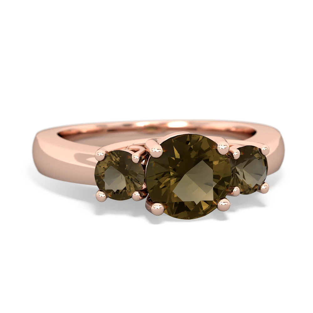 Lab Emerald Three Stone Round Trellis 14K Rose Gold ring R4018