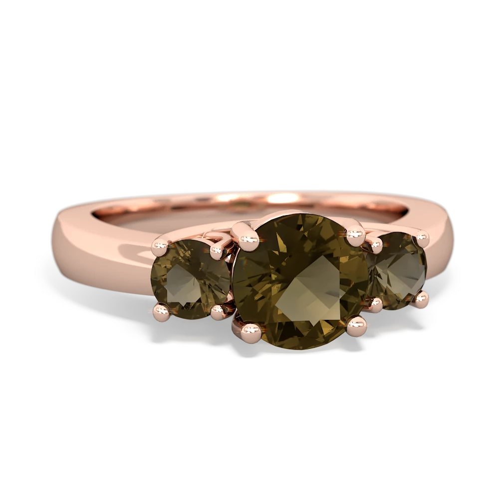 Pink Tourmaline Three Stone Round Trellis 14K Rose Gold ring R4018