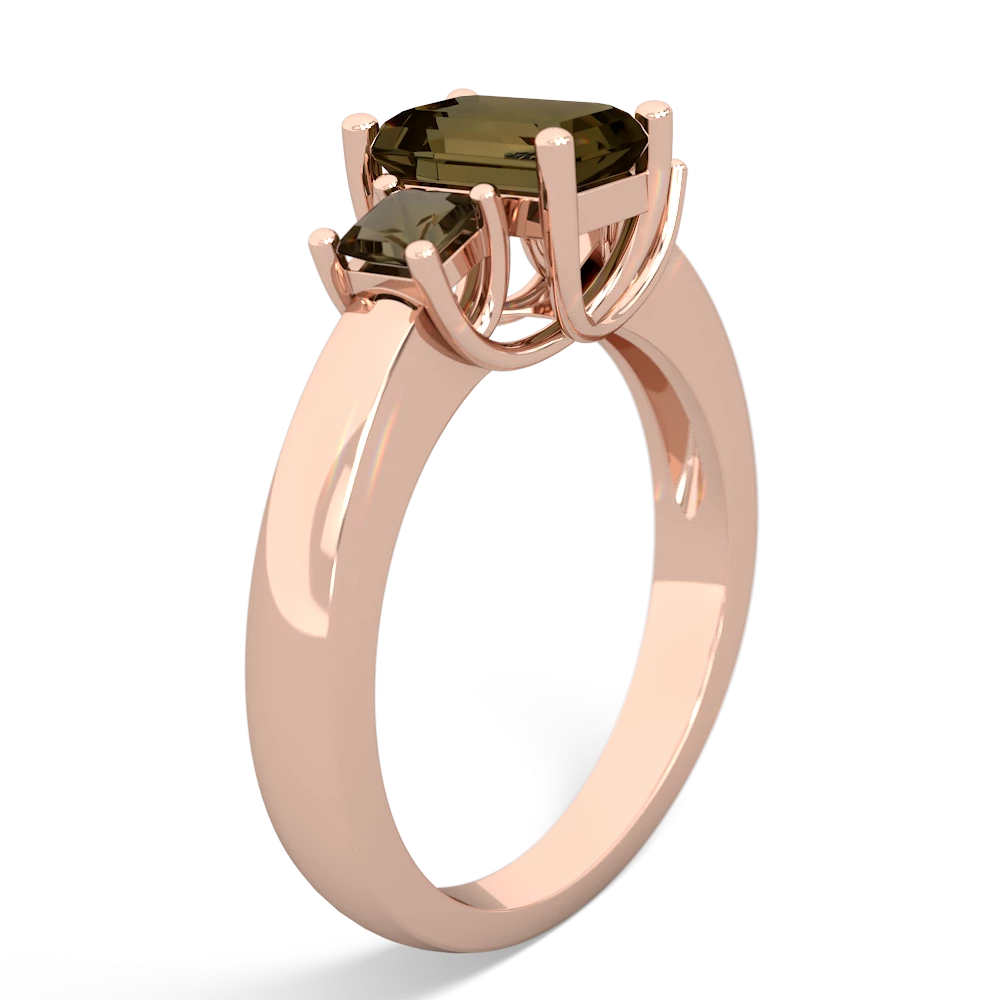 Peridot Three Stone Emerald-Cut Trellis 14K Rose Gold ring R4021