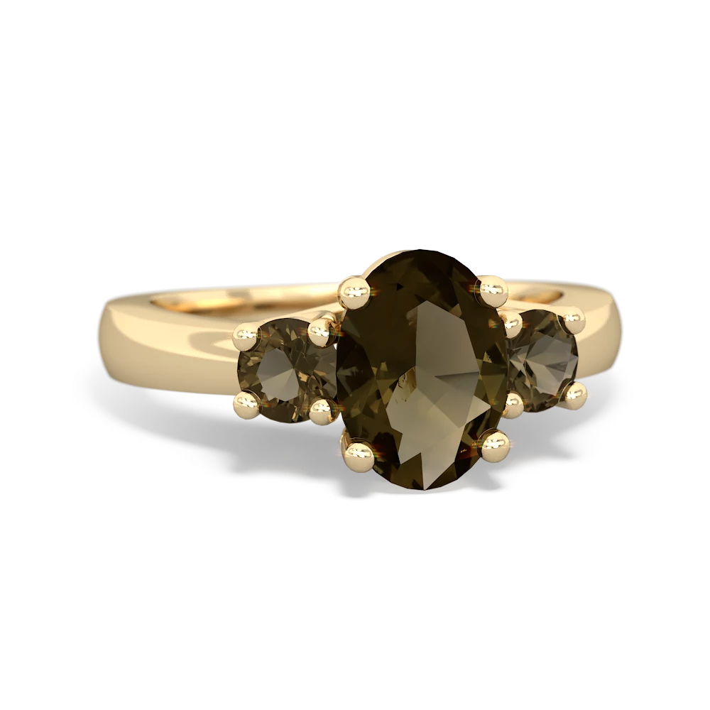 Smoky Quartz Three Stone Oval Trellis 14K Yellow Gold ring R4024