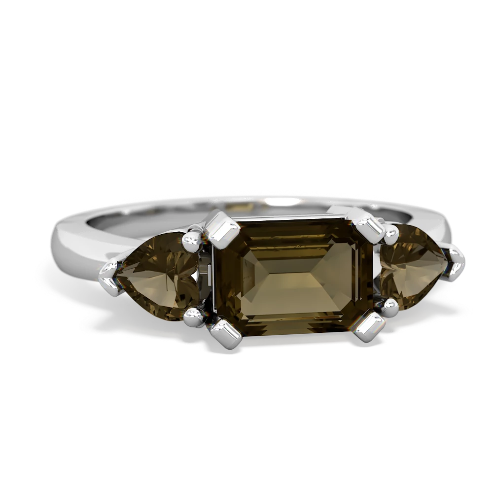 Smoky Quartz Three Stone 14K White Gold ring R5235