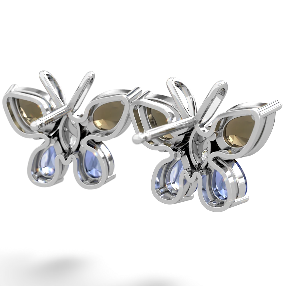 Smoky Quartz Butterfly 14K White Gold earrings E2215