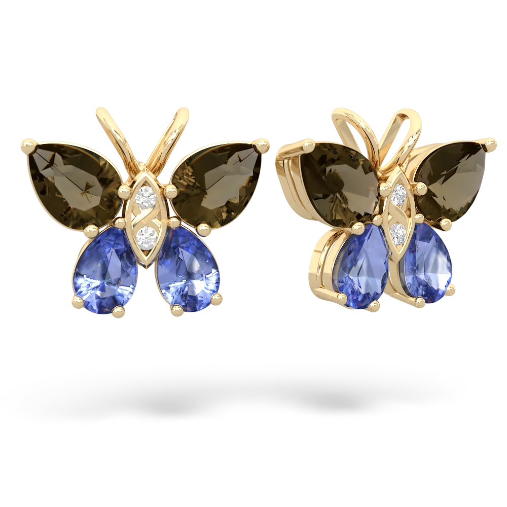 Smoky Quartz Butterfly 14K Yellow Gold earrings E2215