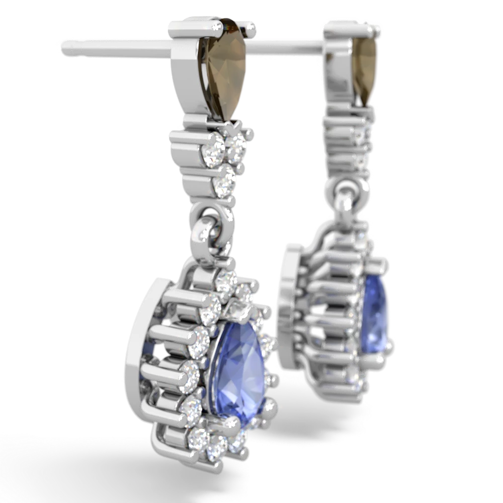 Smoky Quartz Halo Pear Dangle 14K White Gold earrings E1882