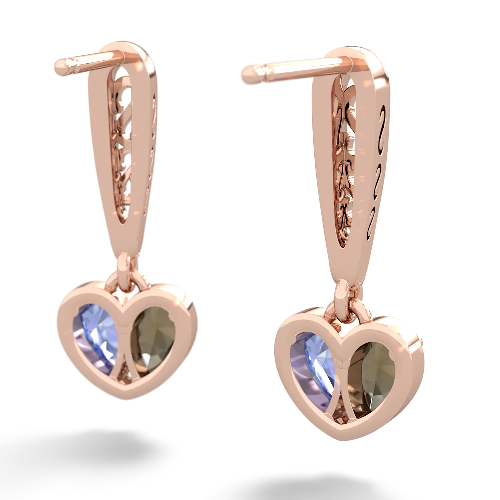 Smoky Quartz Filligree Heart 14K Rose Gold earrings E5070