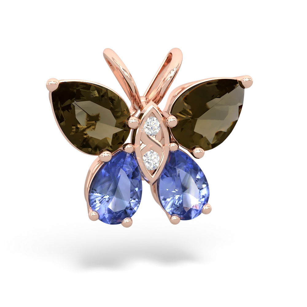 Smoky Quartz Butterfly 14K Rose Gold pendant P2215