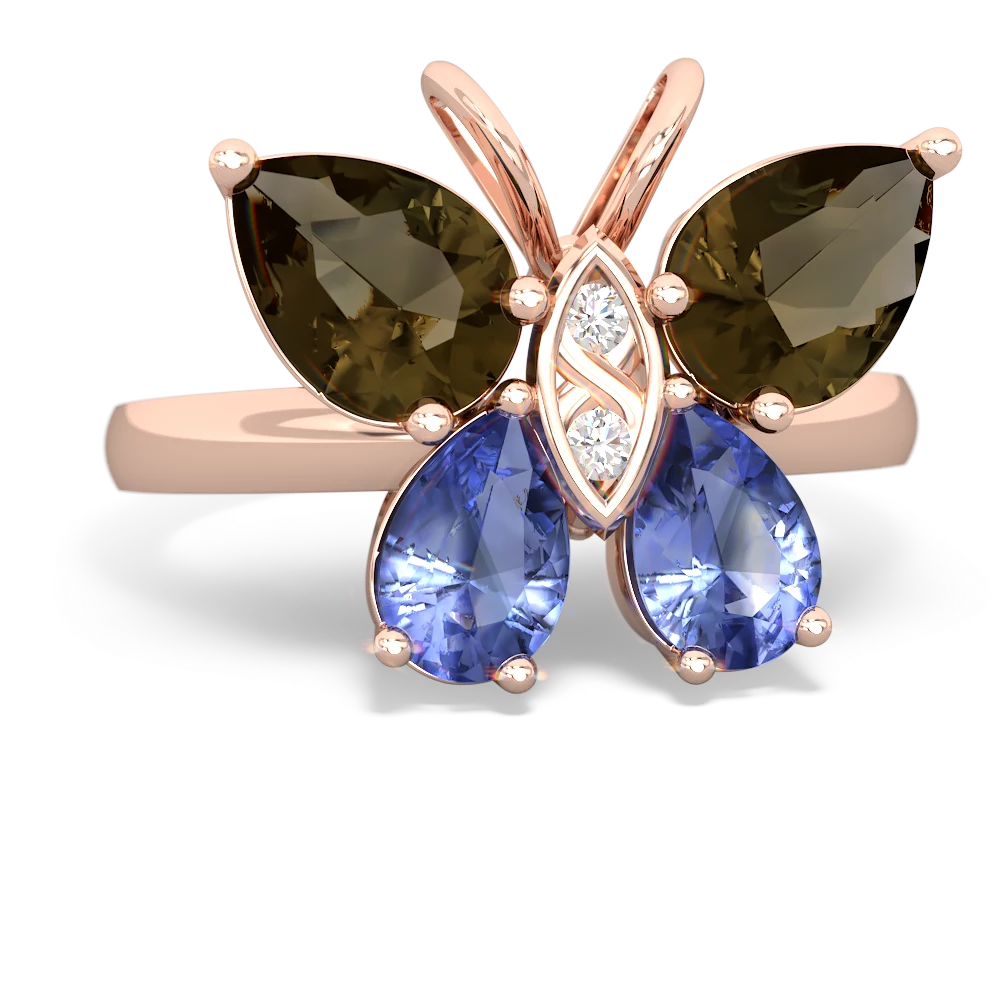 Smoky Quartz Butterfly 14K Rose Gold ring R2215