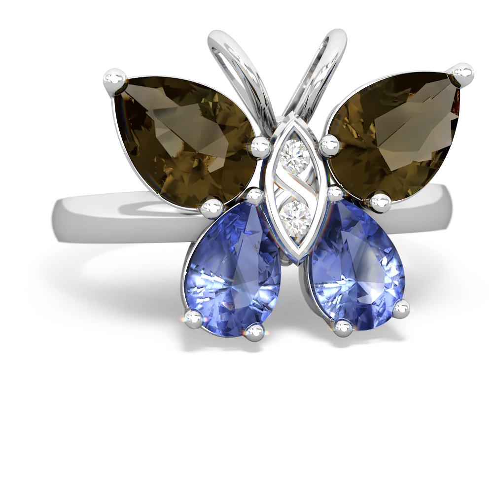 Smoky Quartz Butterfly 14K White Gold ring R2215