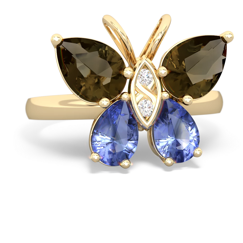 Smoky Quartz Butterfly 14K Yellow Gold ring R2215