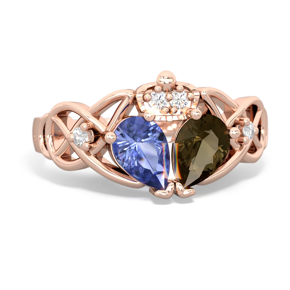 Smoky Quartz 'One Heart' Celtic Knot Claddagh 14K Rose Gold ring R5322