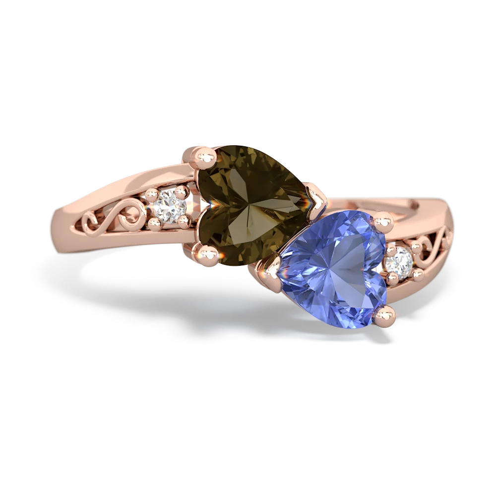 Smoky Quartz Snuggling Hearts 14K Rose Gold ring R2178