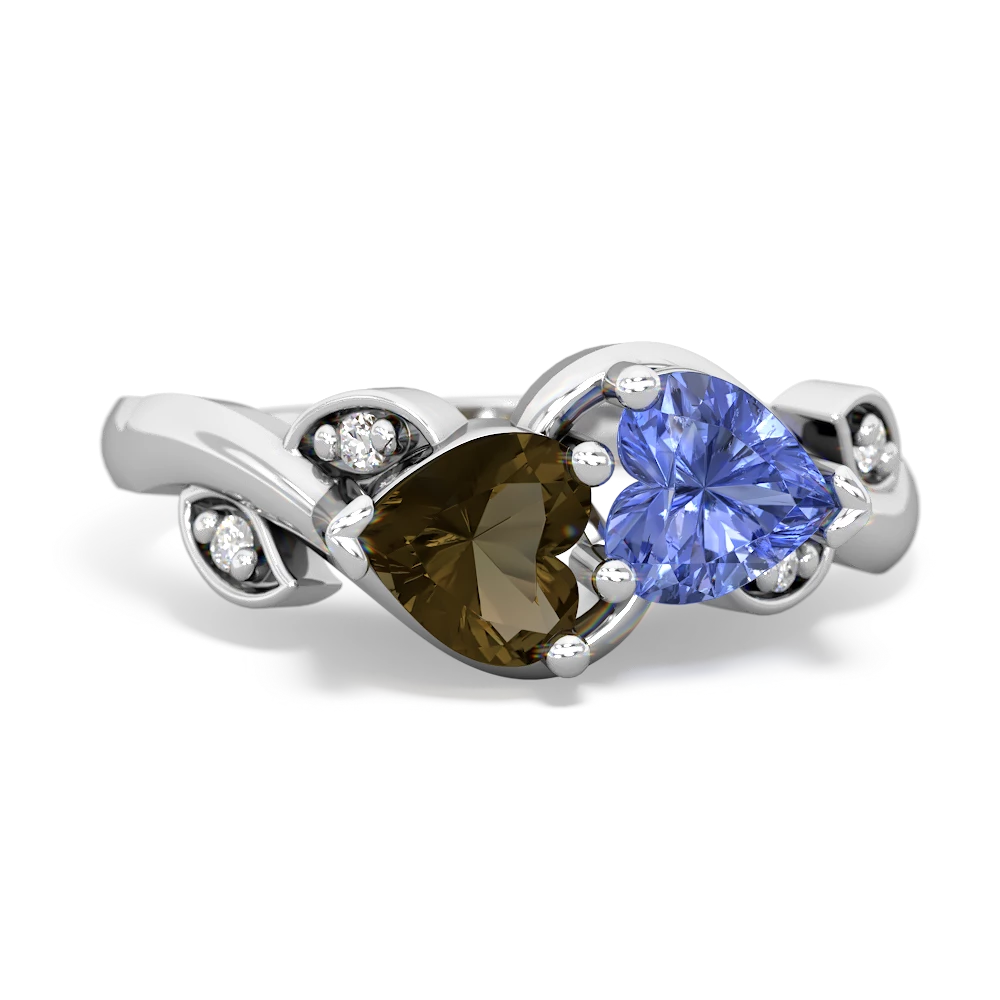 Smoky Quartz Floral Elegance 14K White Gold ring R5790