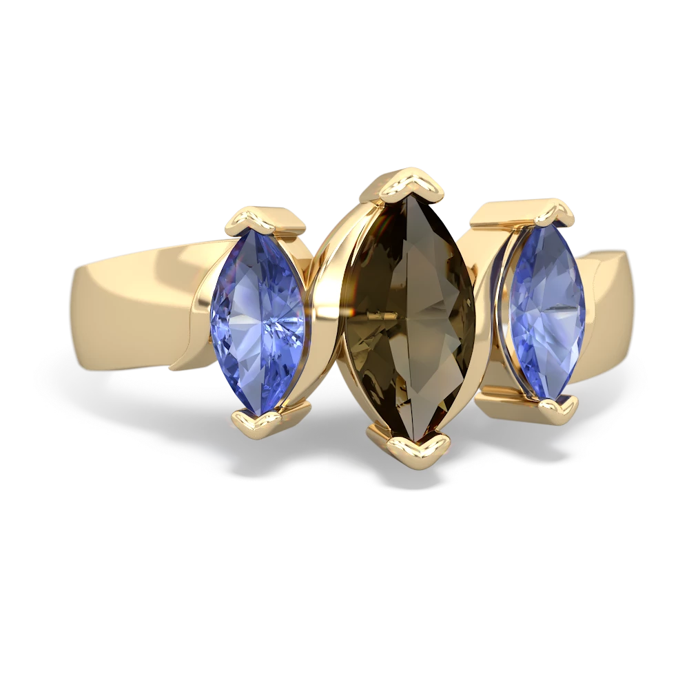 Smoky Quartz Three Peeks 14K Yellow Gold ring R2433