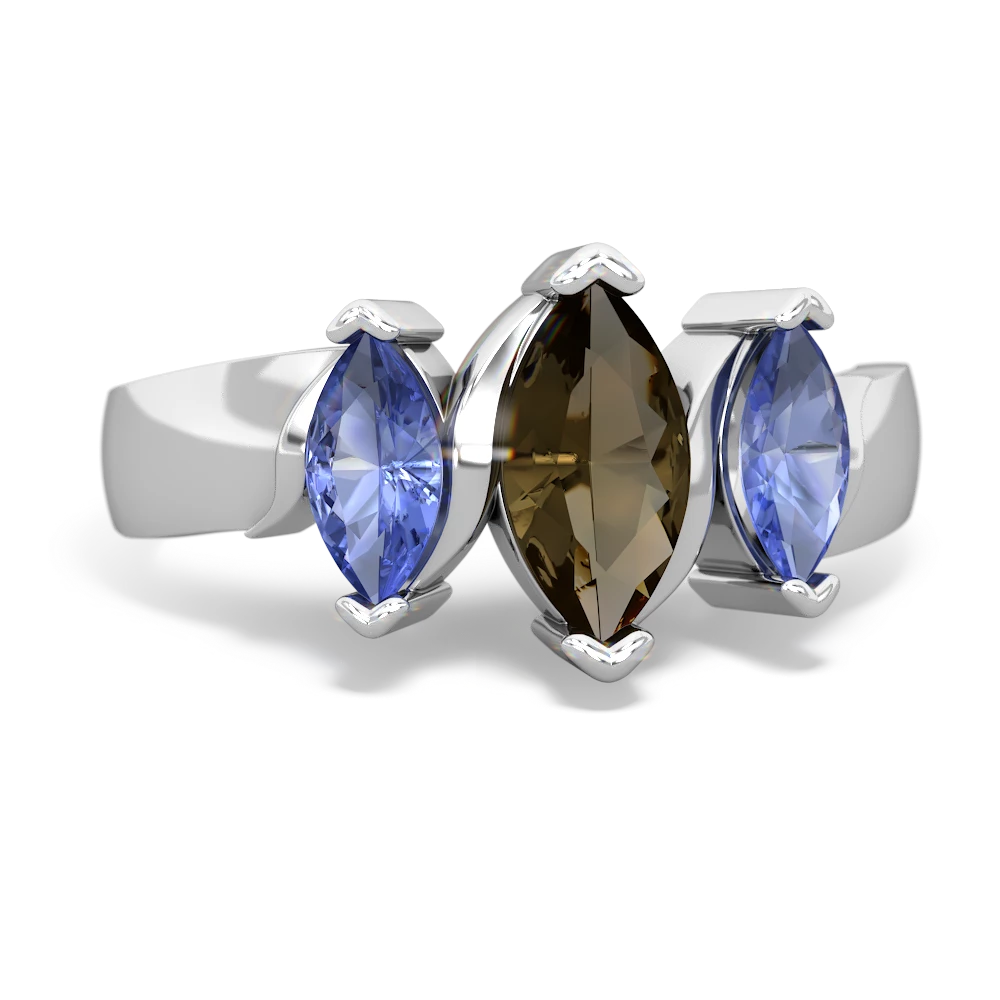 Smoky Quartz Three Peeks 14K White Gold ring R2433