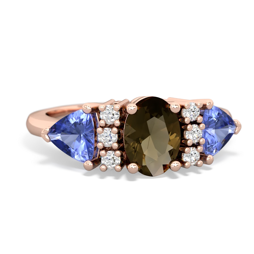 Smoky Quartz Antique Style Three Stone 14K Rose Gold ring R2186