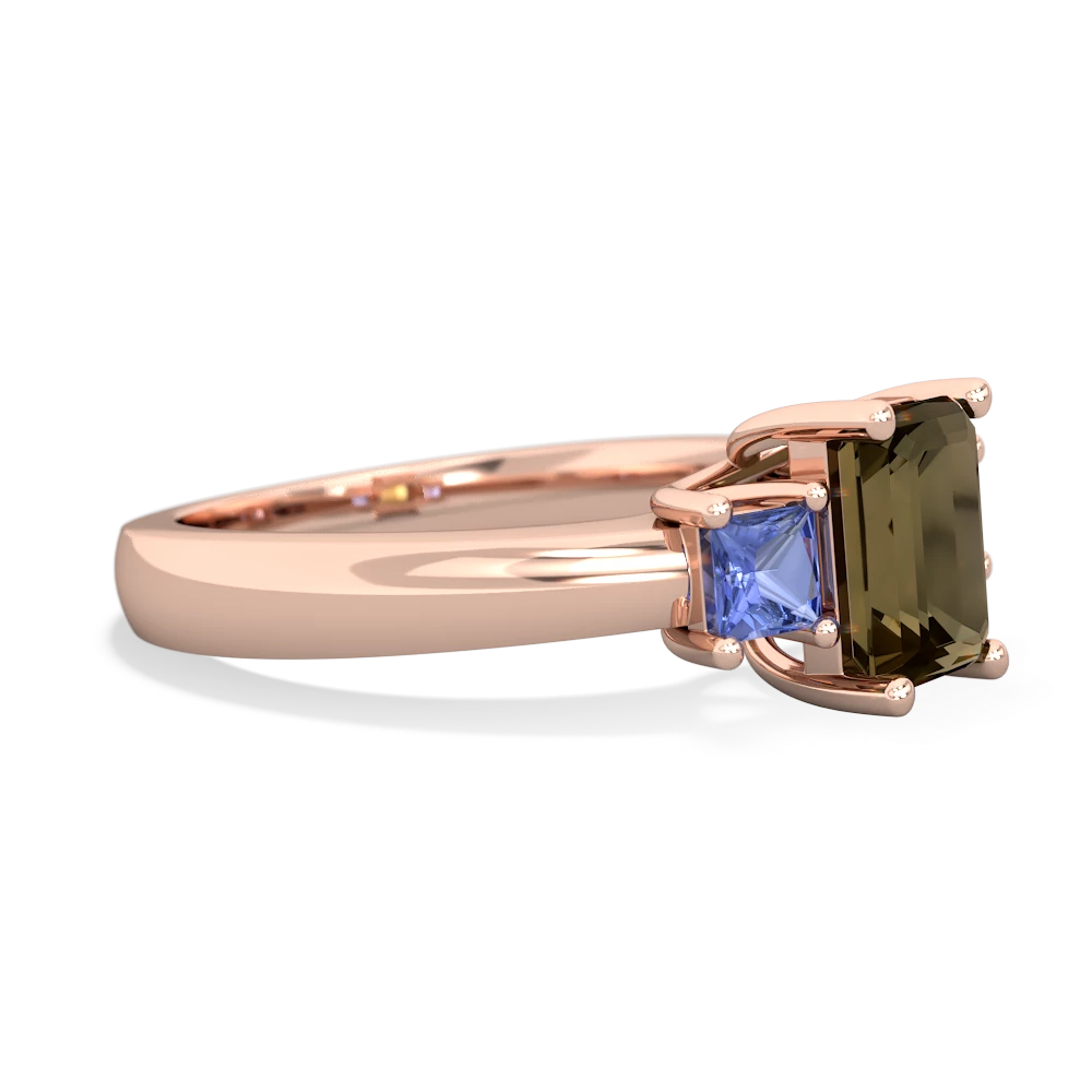 Smoky Quartz Three Stone Emerald-Cut Trellis 14K Rose Gold ring R4021