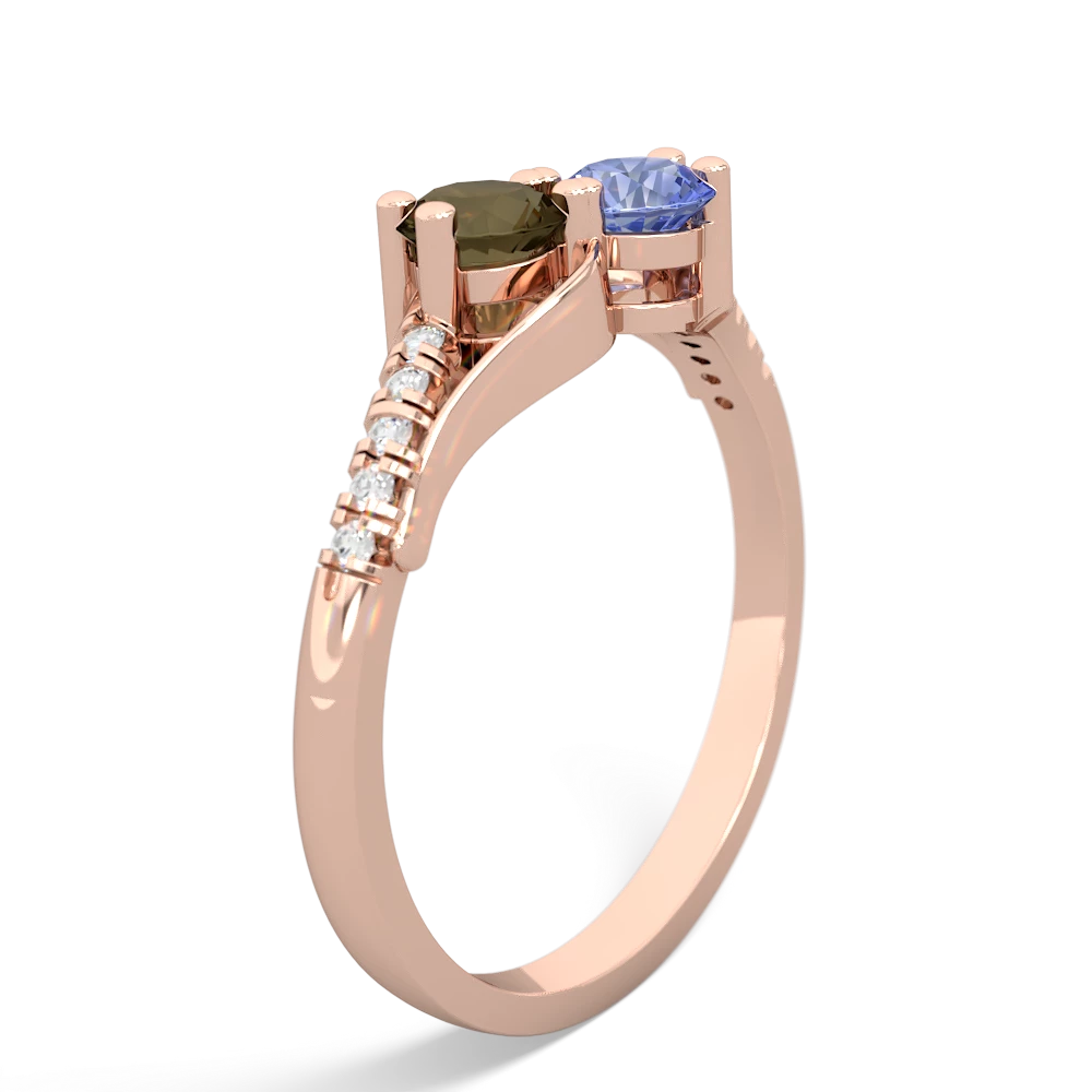 Smoky Quartz Infinity Pave Two Stone 14K Rose Gold ring R5285